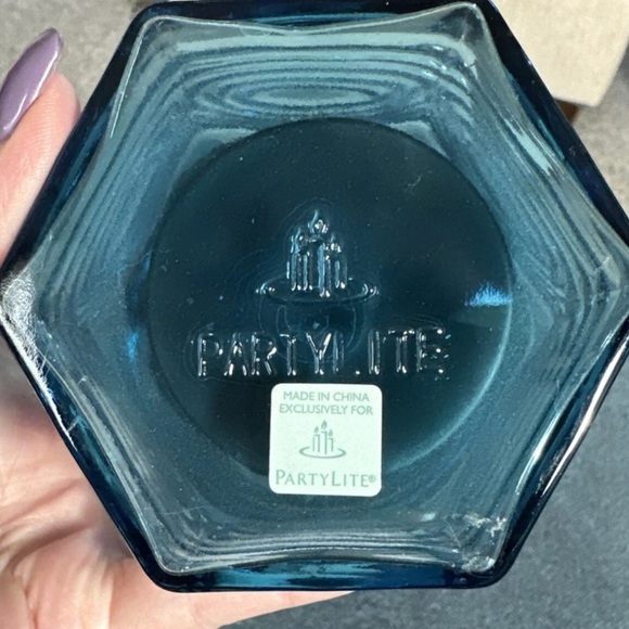 PartyLite Blue Glass Lantern Candle Holder - Picture 3 of 3